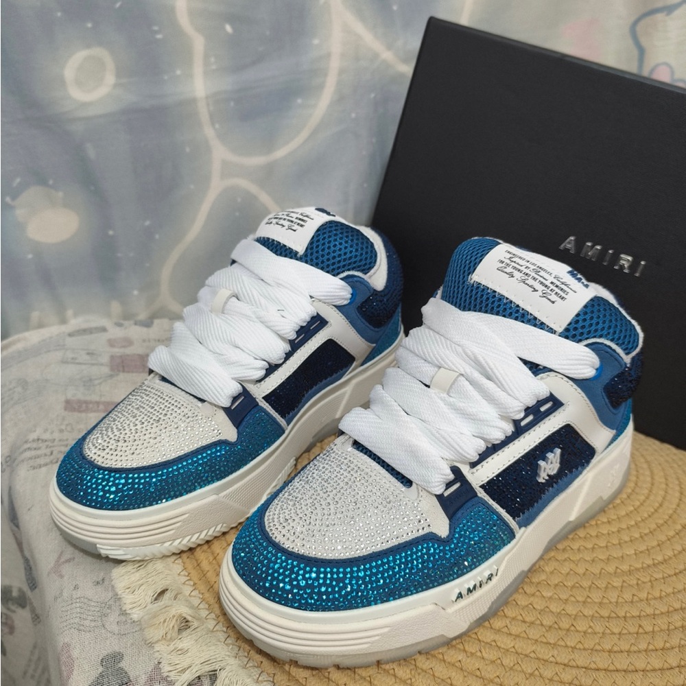 AMIRI Blue & White Glitter Low-Top Sneakers